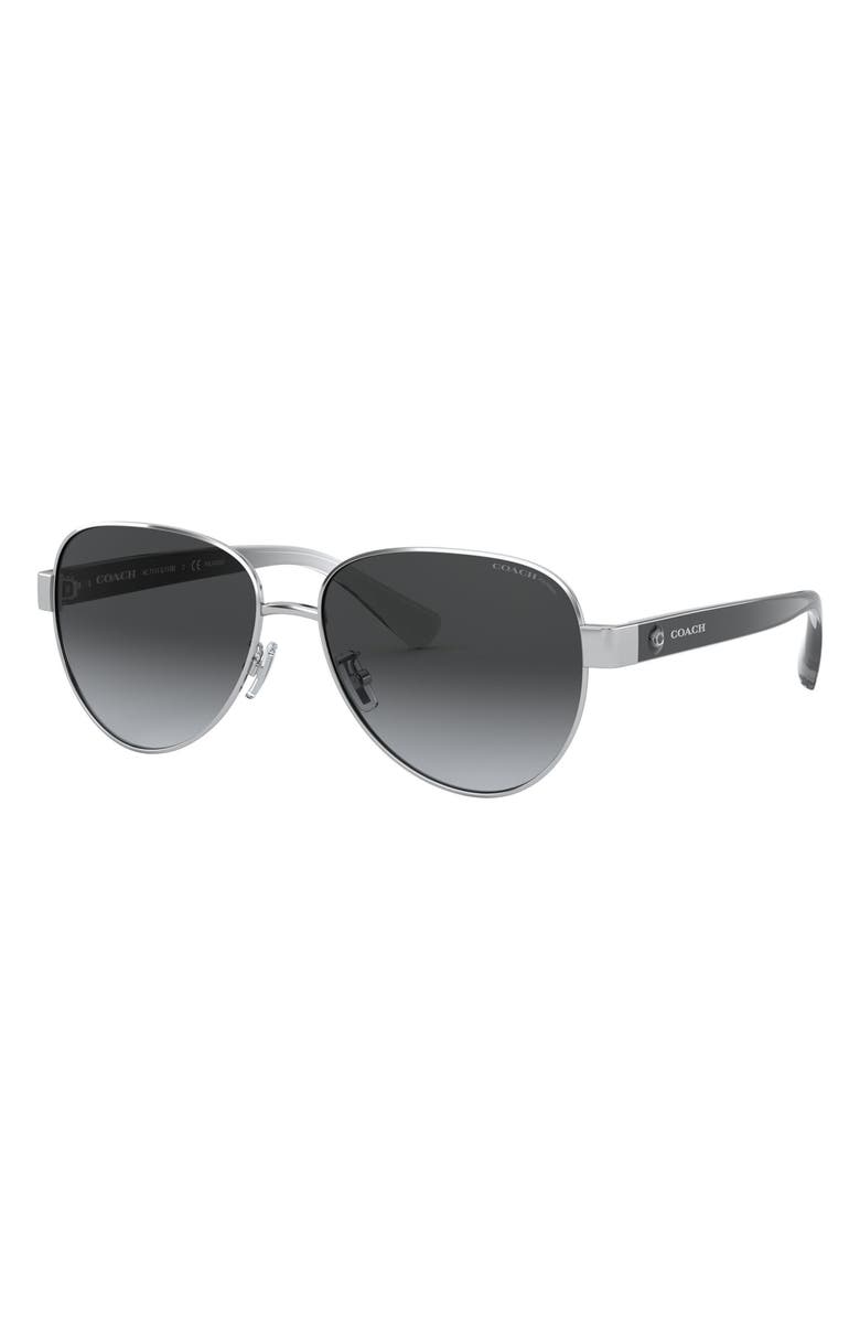 COACH 57mm Gradient Aviator Sunglasses, Alternate, color, Silver