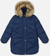 Deux par Deux Long Winter Diamond Quilted Faux Fur Hood Puffer Coat