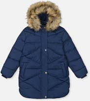 Deux par Deux Long Winter Diamond Quilted Faux Fur Hood Puffer Coat
