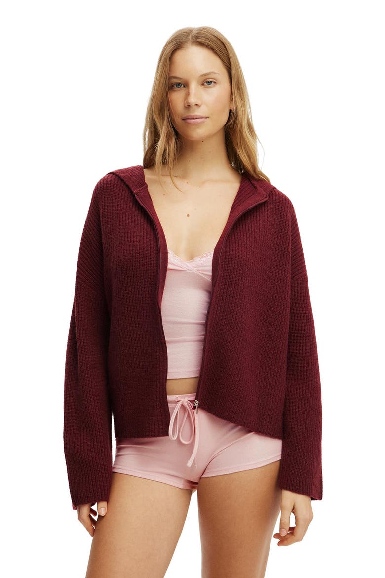 Women's Zip Through Oversized Knit Hoodie, Main, color, Gingerberry