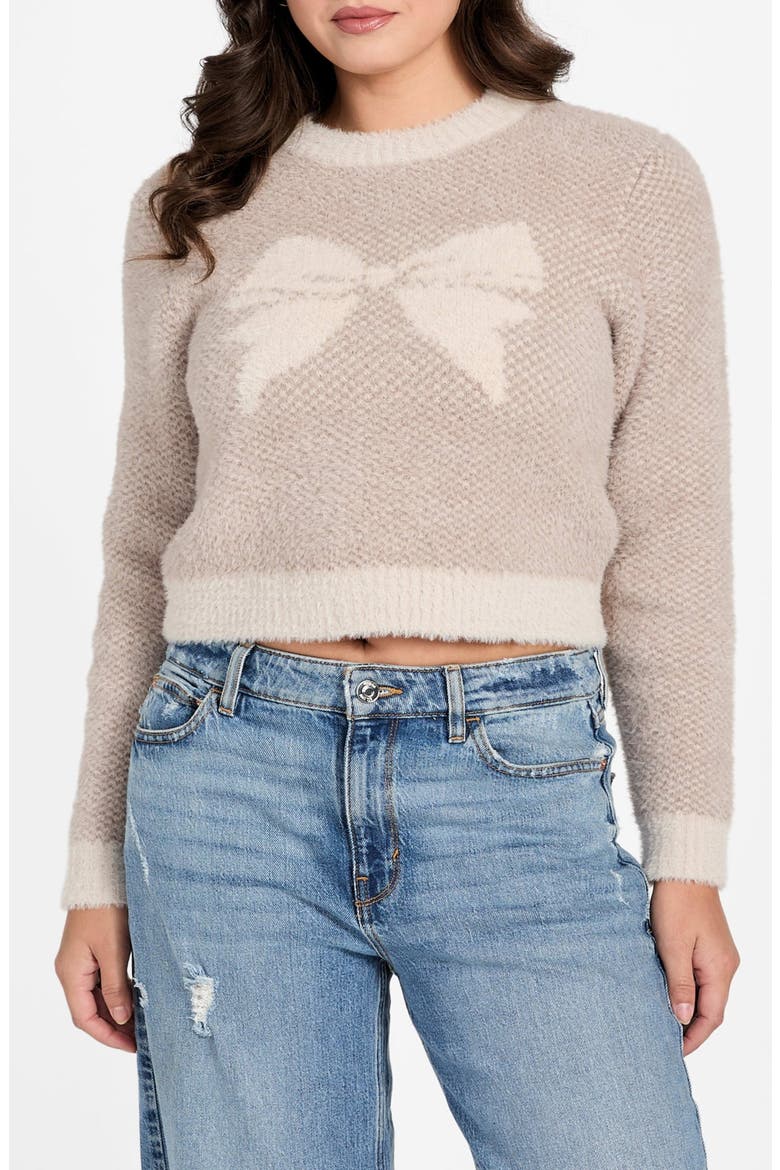 Bow Jacquard Crop Sweater, Main, color, BEIGE