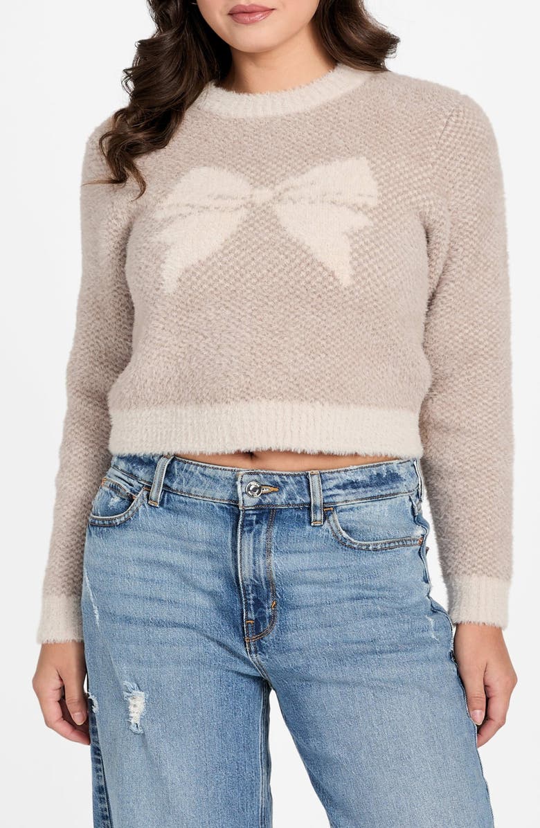 GUESS Bow Jacquard Crop Sweater, Main, color, Beige
