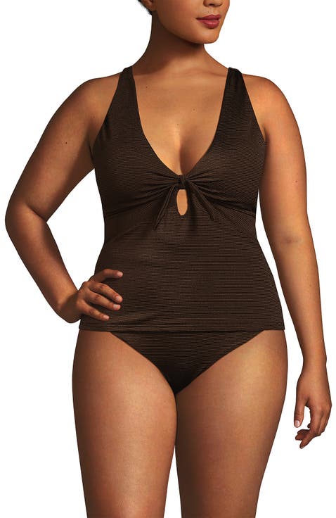 Shine Ribbed Tankini Top and High Waisted Bottom Swimsuit Set