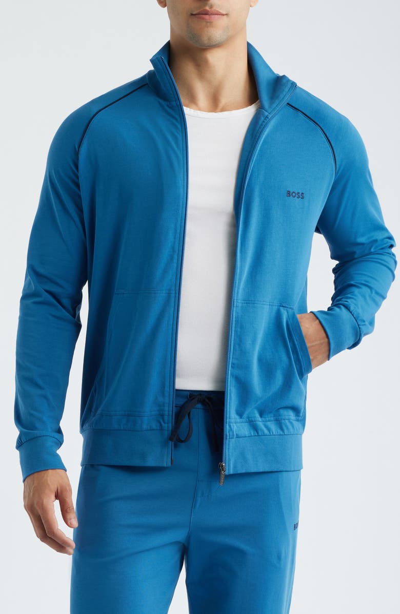 BOSS Mix Match Stretch Cotton Zip Jacket, Alternate, color, Open Blue