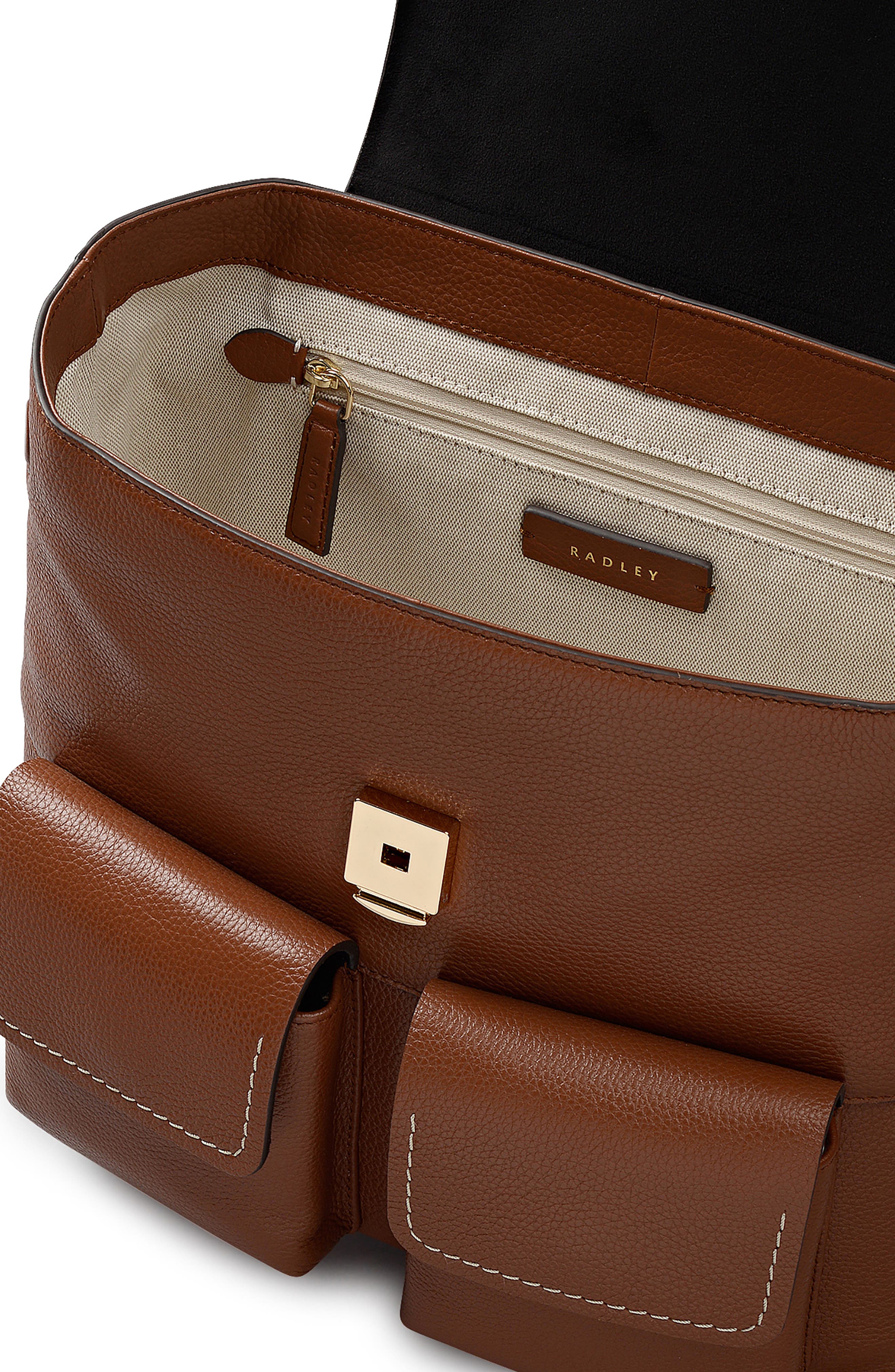 Burton Way Medium Flapover Leather Backpack, Alternate, color, COGNAC