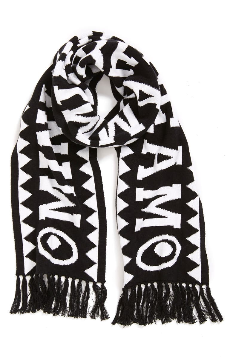 Mini Cream Reversible Fringed Logo Scarf, Main, color, 