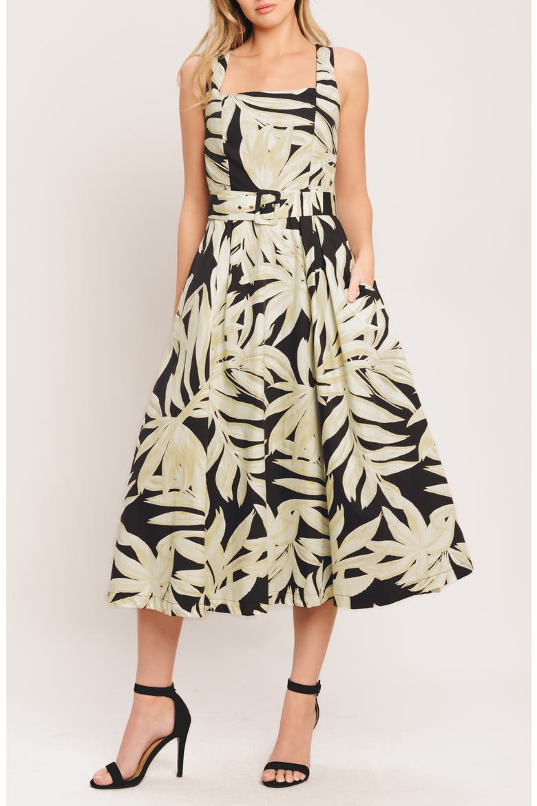 Print Midi Dress, Main, color, BLACK TAUPE