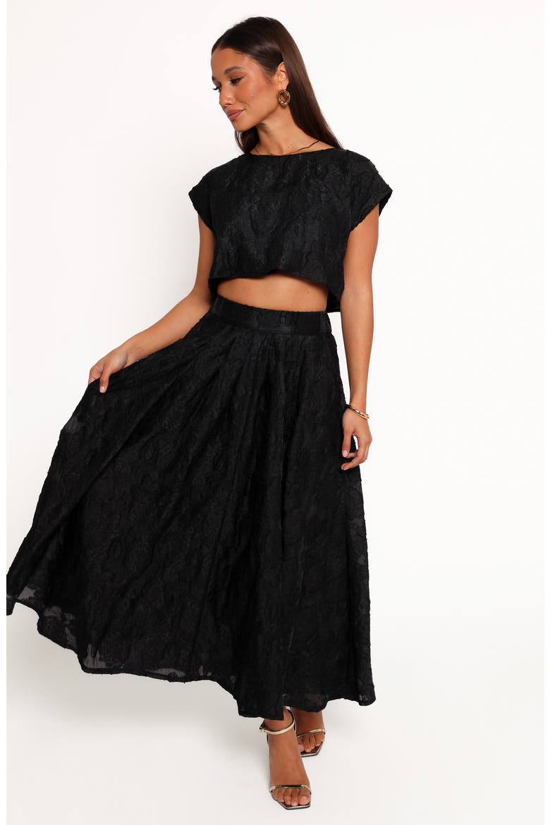 Beckham Floral Jacquard Crop Top & Maxi Skirt Set, Alternate, color, BLACK