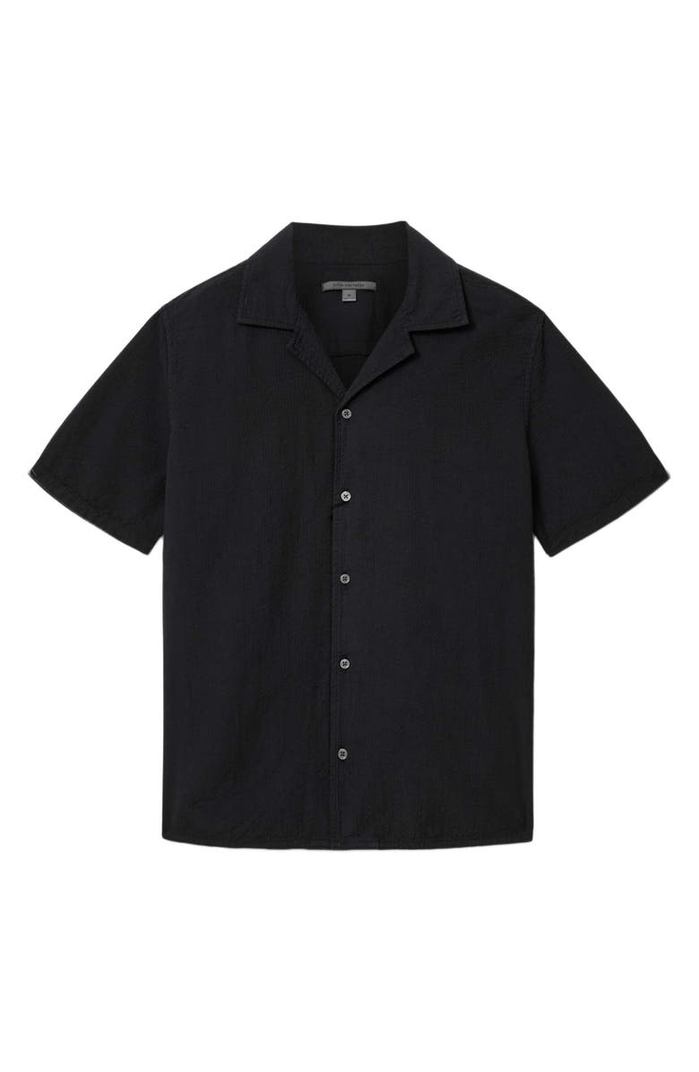 John Varvatos Cotton Seersucker Camp Shirt, Alternate, color, Black