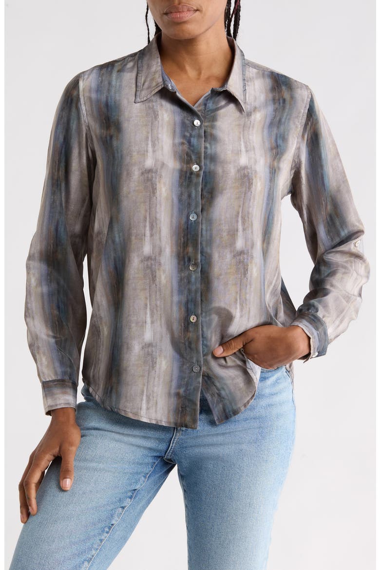 Spread Collar Button-Up Shirt, Main, color, GREY MULTI