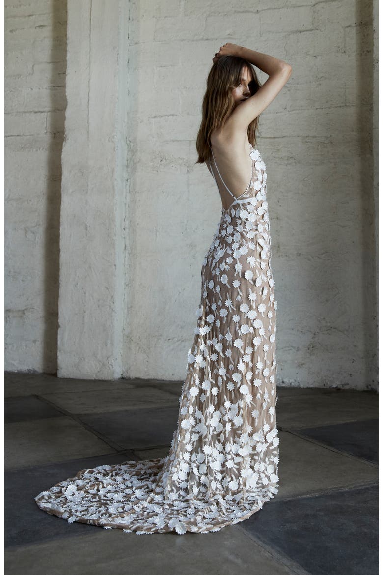 Marguerite Floral Petal Gown, Alternate, color, IVORY