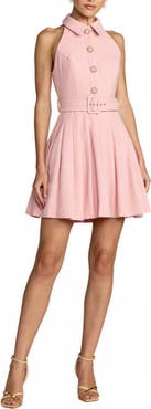 Mac Duggal Boucle Sleeveless Button Up Pleated Mini Dress