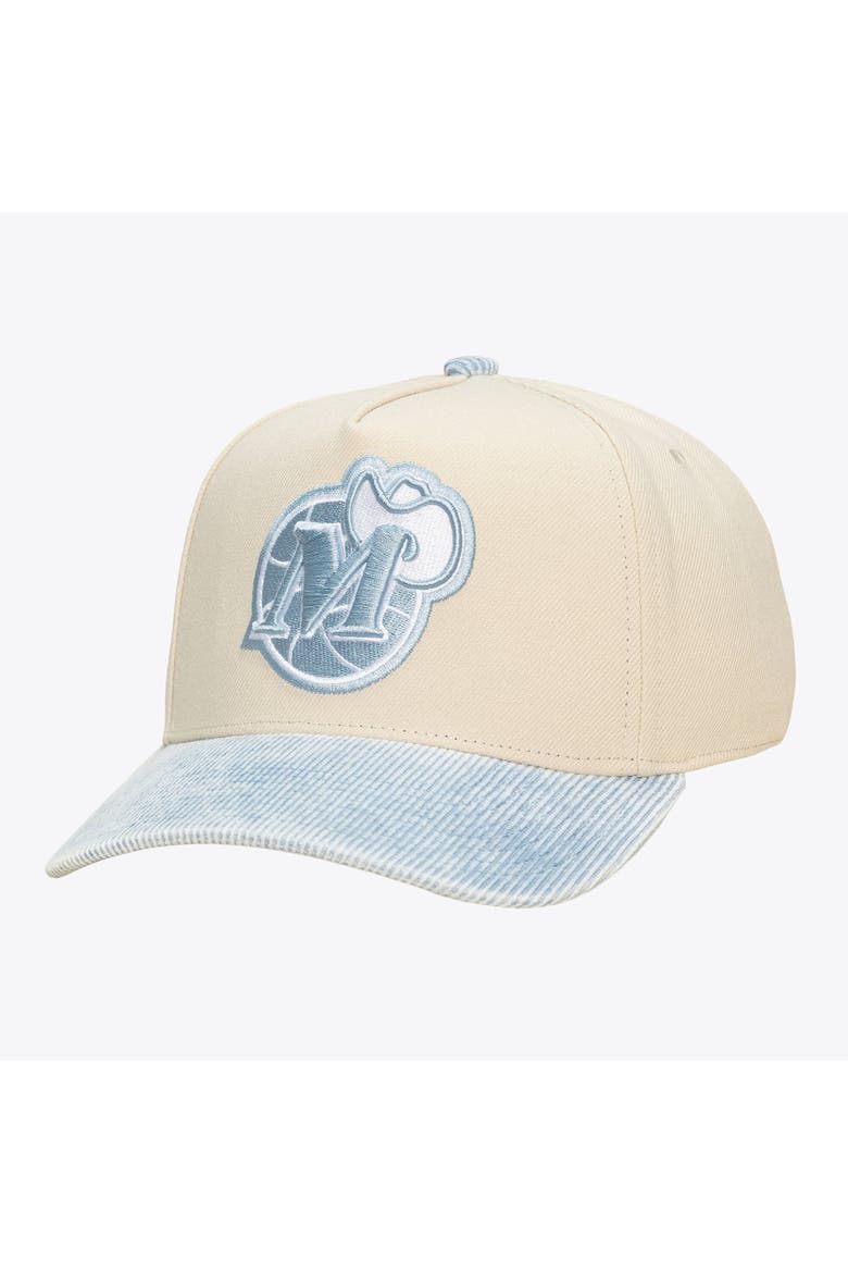 Unisex Mitchell & Ness Cream/Light Blue Dallas Mavericks Faded Pro Snapback Hat, Main, color, Cream