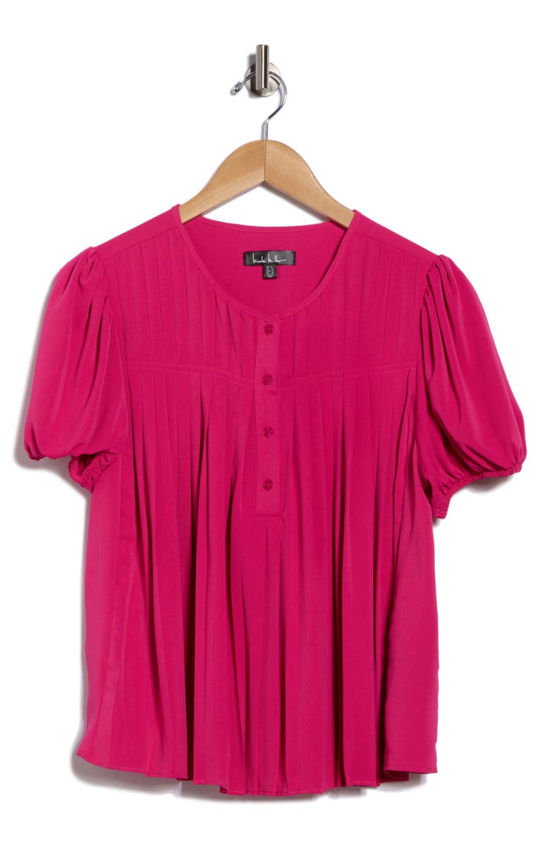 Nicole Miller Round Neck Short Sleeve Top, Alternate, color, Pink Yarrow