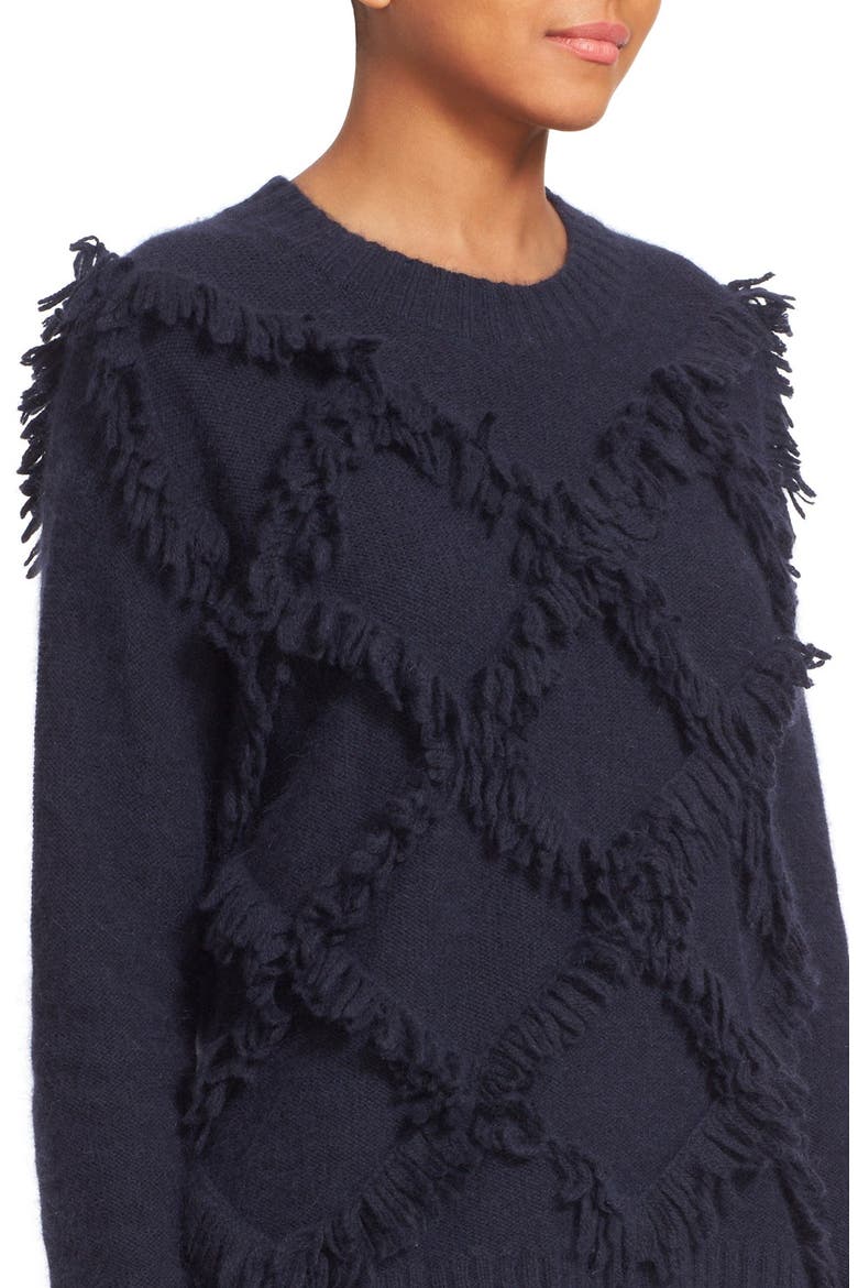 Fringe Pullover Sweater, Alternate, color, NAVY