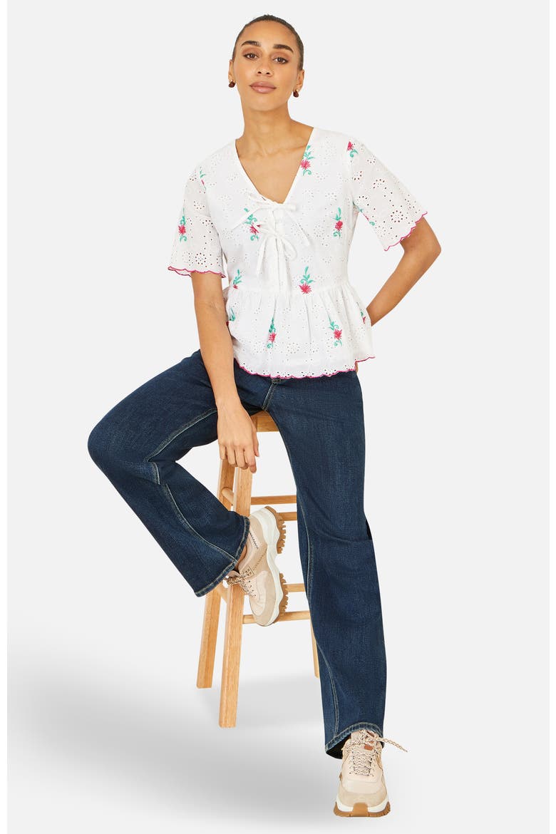 Broderie Anglaise Embroidered Tie Top, Alternate, color, White
