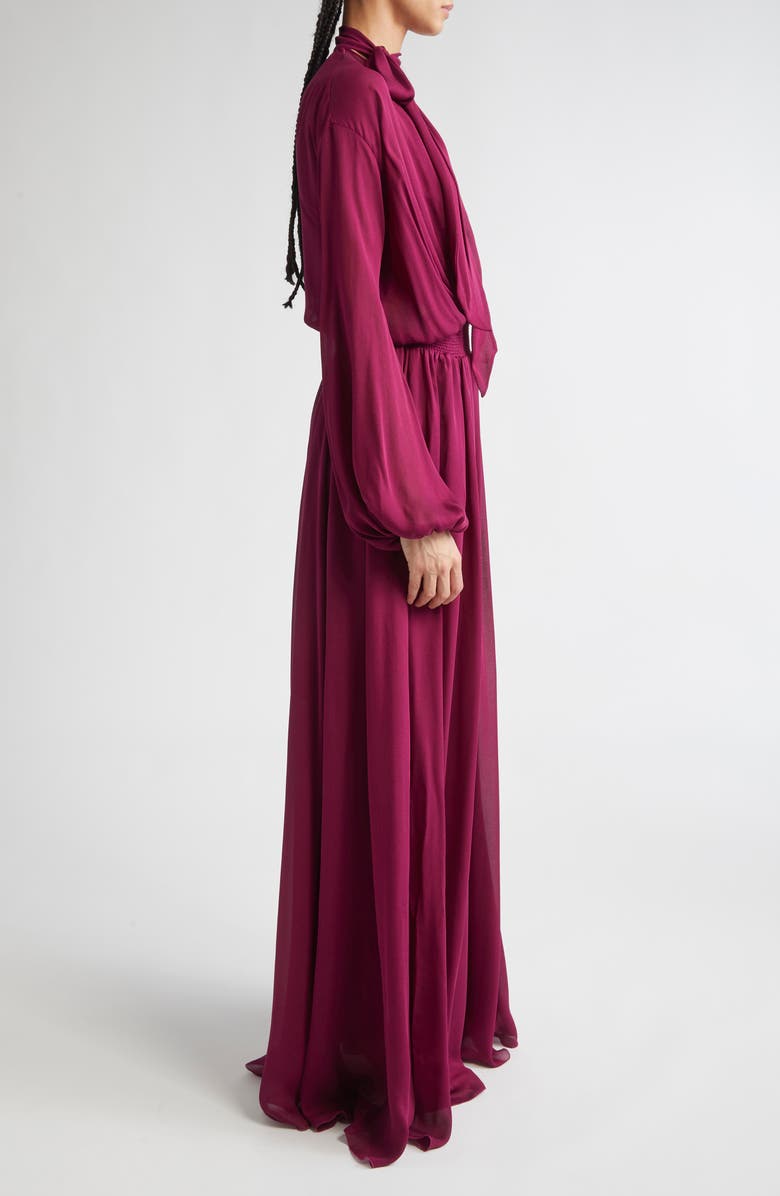 Giambattista Valli Tie Neck Long Sleeve Silk Chiffon Dress, Alternate, color, Violet
