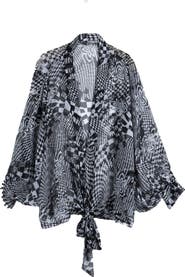 SAACHI Geometric Floral Sheer Tie Front Short Duster