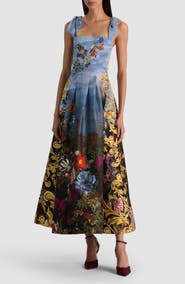 ALICE + OLIVIA Hana Square Neck Tie Strap Dress