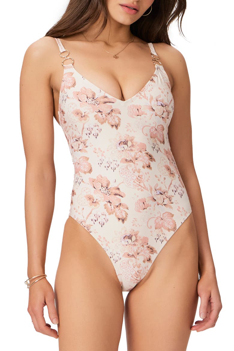 Rachel Ring Floral One-Piece Swimsuit, Main, color, CREAM MULTI