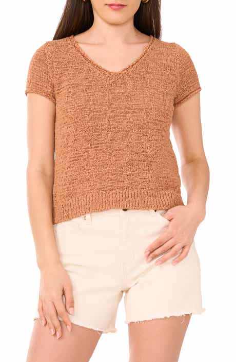 Vince Camuto Short Sleeve Organic Cotton Blend Sweater