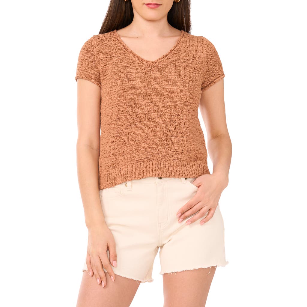 Vince Camuto Short Sleeve Organic Cotton Blend Sweater In Brown
