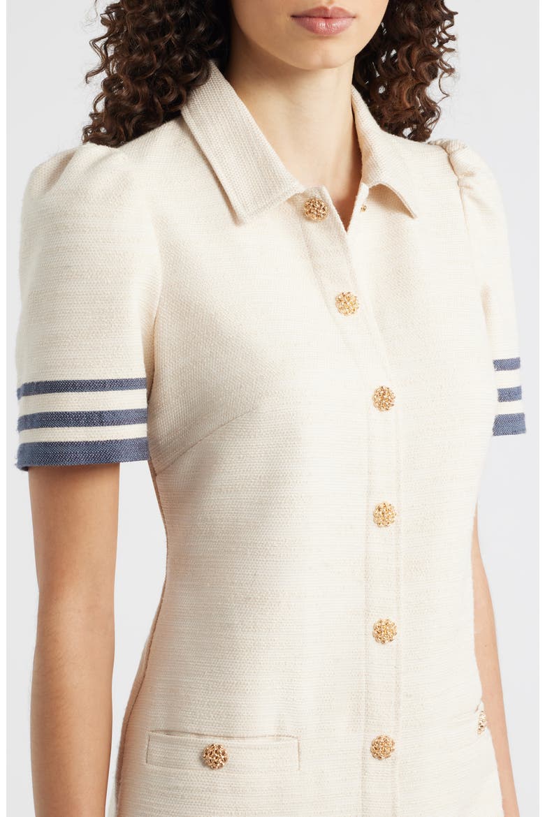 Stripe Trim Snap Front Shirtdress, Alternate, color, IVORY NAVY