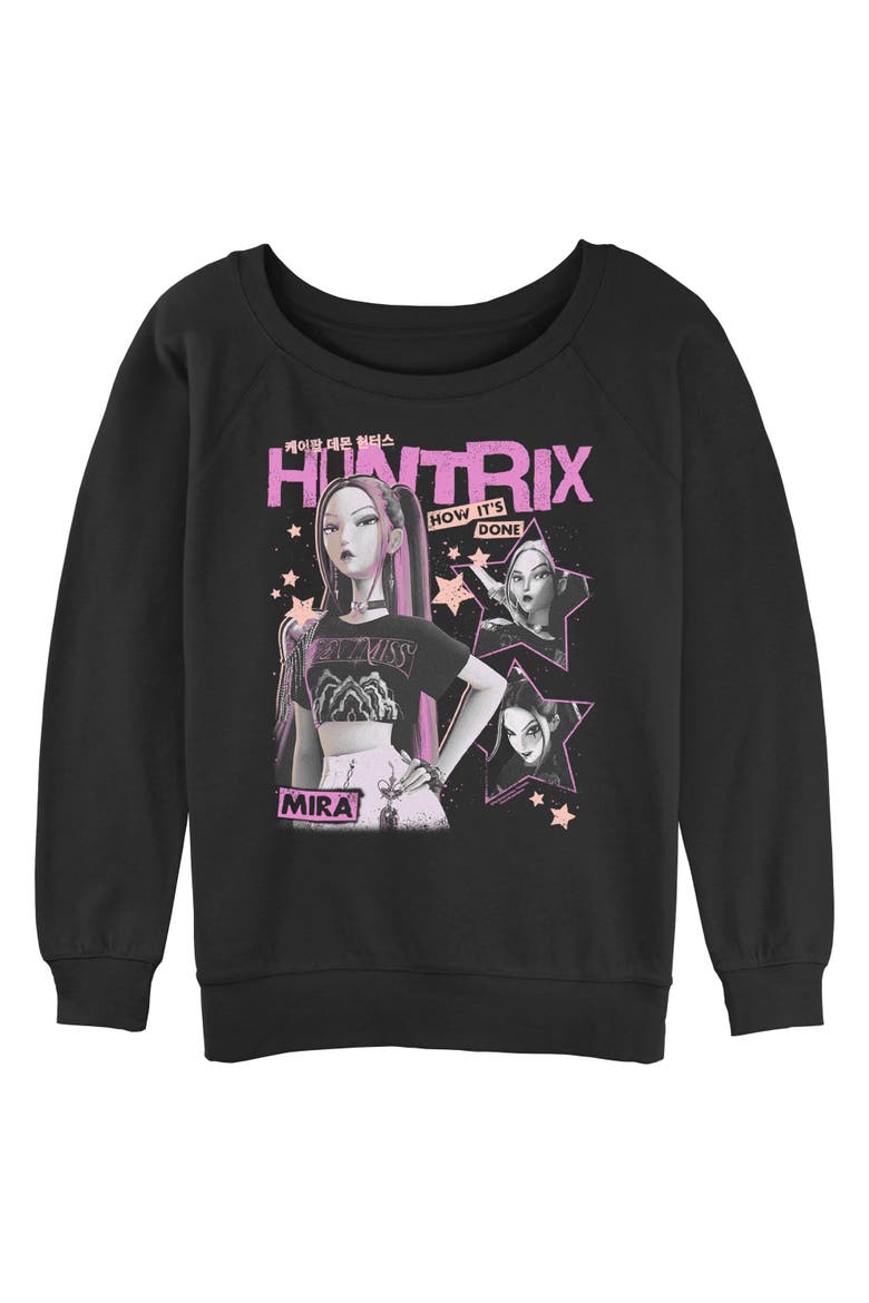 Junior's Pop Star Huntrix Mira Long Sleeve Oversized Sweatshirt, Main, color, Black