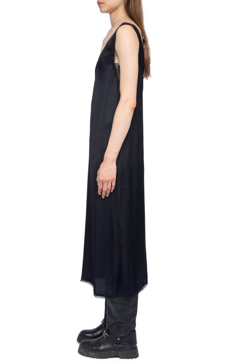 Zadig & Voltaire Renzo Lace & Satin Slipdress, Alternate, color, Black
