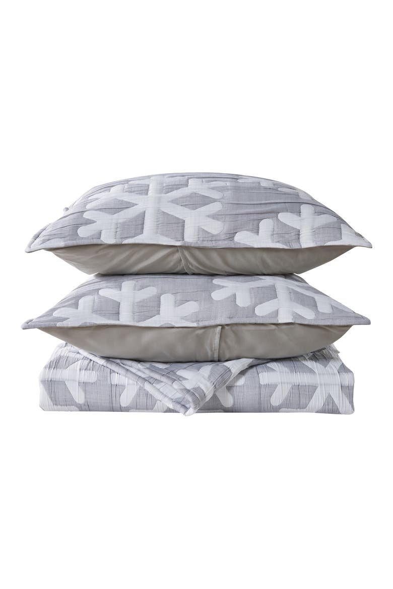 Matelass Snowflake Quilt Set, Main, color, GREY / WHITE