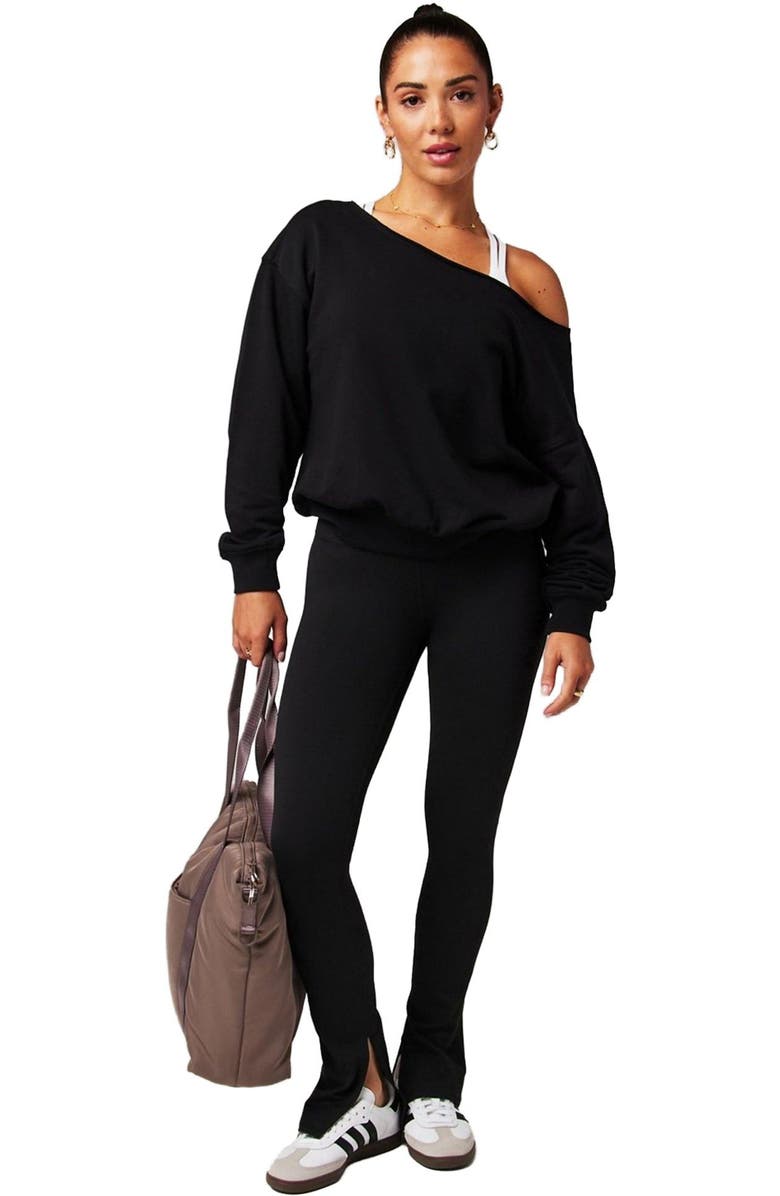 Fabletics Women's Year Round Terry Off Shoulder Sweatshirt, Alternate, color, Black