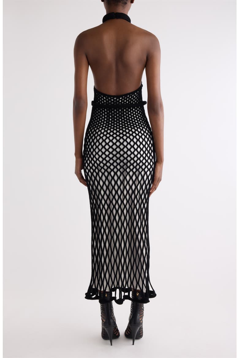 Mesh Halter Neck Dress, Alternate, color, BLACK/ IVORY
