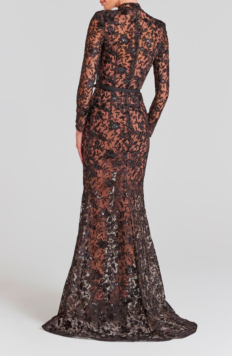 NADINE MERABI Gabriella Sequin Floral Long Sleeve Mermaid Gown, Alternate, color,