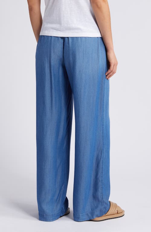 Caslon Drawstring Wide Leg Chambray Pants In Blue