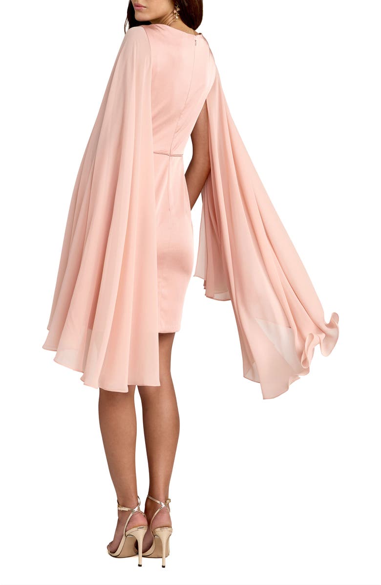 Mac Duggal Women's Cape Sleeve V Neck Sheath Dress, Alternate, color, Blush