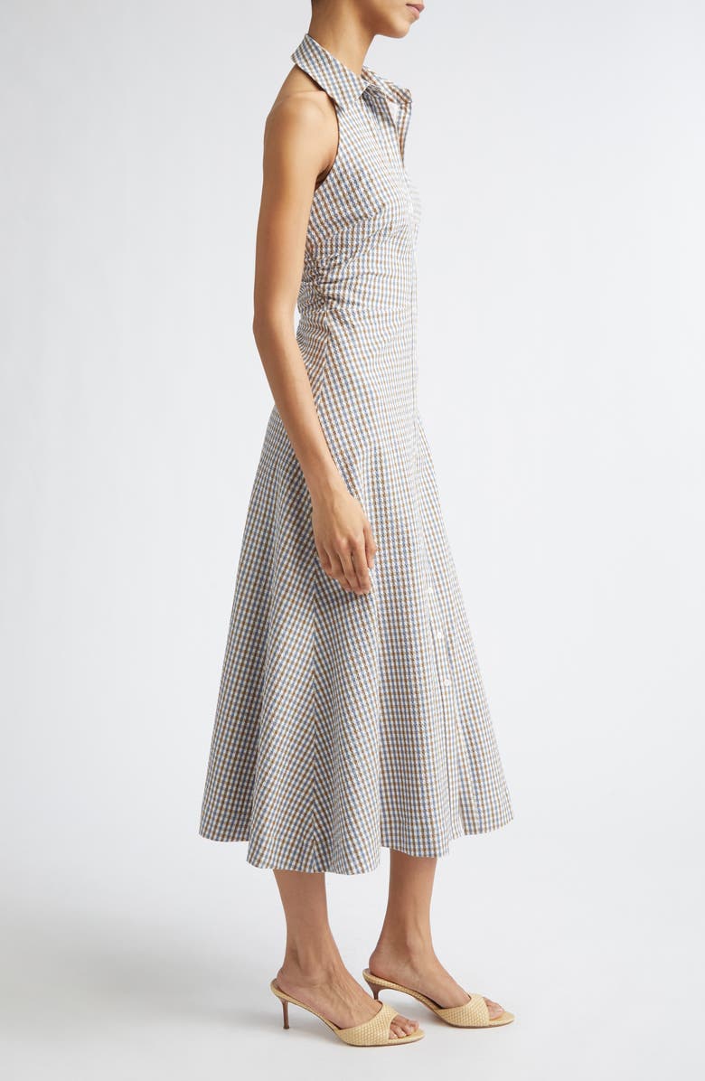 Veronica Beard Mackey Gingham Stretch Cotton Halter Shirtdress, Alternate, color, Acorn Multi