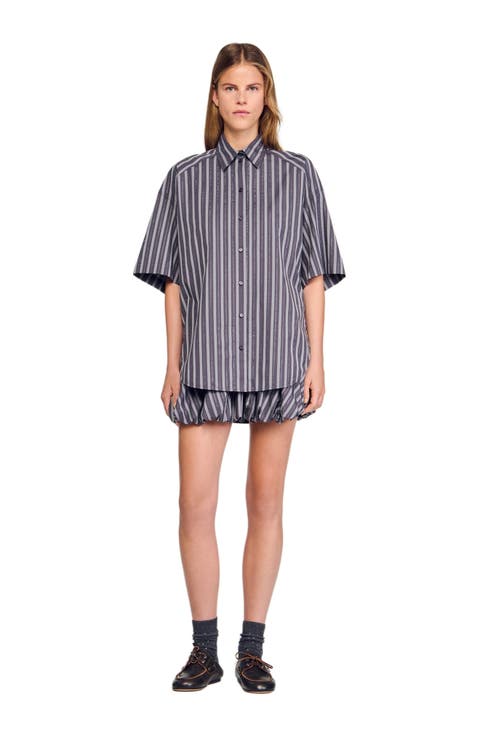 Oversized striped rhinestone shirt