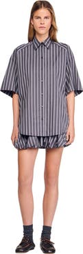 SANDRO Oversized striped rhinestone shirt