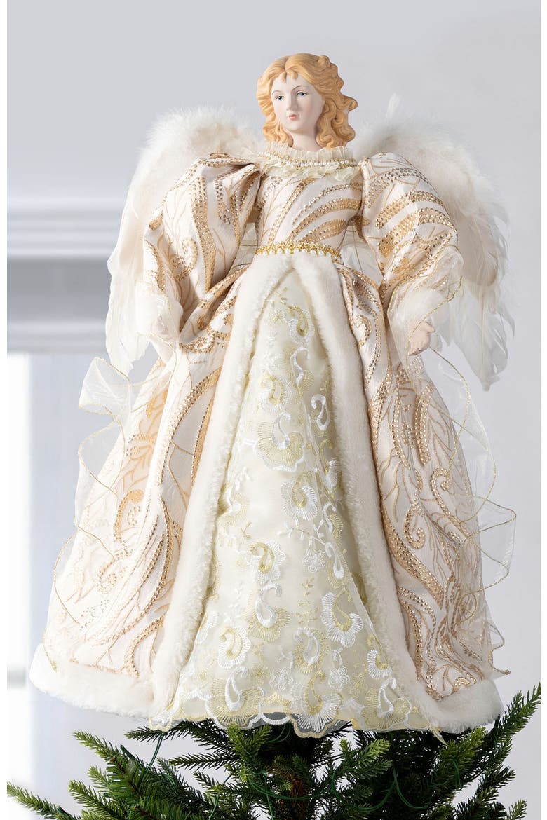 Faux Fur Christmas Elegant Angel Tree Topper, Alternate, color, White
