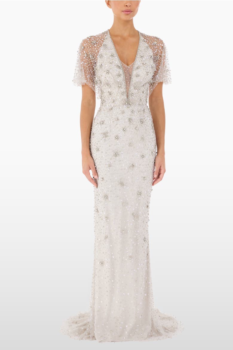 Sofie Crystal-Embellished Gown, Alternate, color, Platinum - Silver