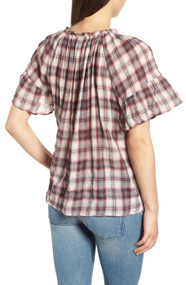 Velvet by Graham & Spencer Flutter Sleeve Plaid Top, Alternate, color, 