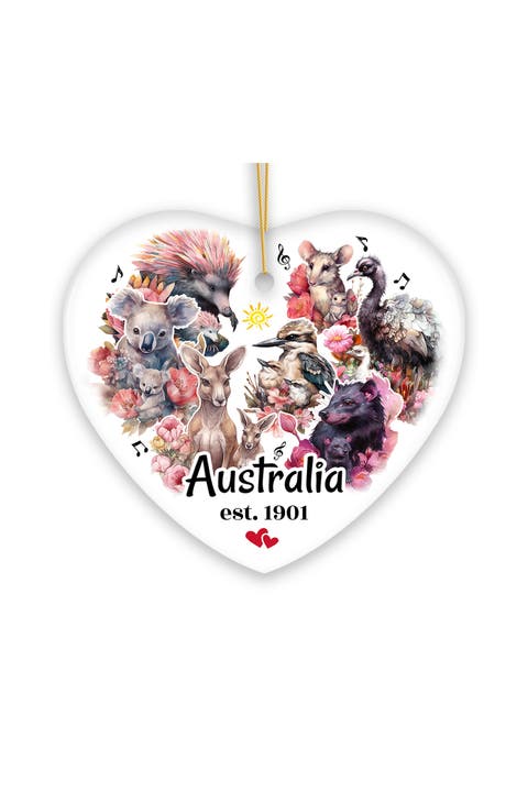 Australian Wildlife Floral Heart Ceramic Ornament