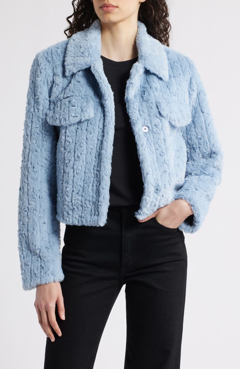 Bernardo Faux Shearling Crop Jacket, Alternate, color, Light Blue