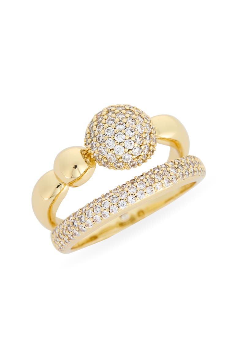 Pavé Cubic Zirconia Ball Double Band Ring, Main, color, CLEAR / GOLD