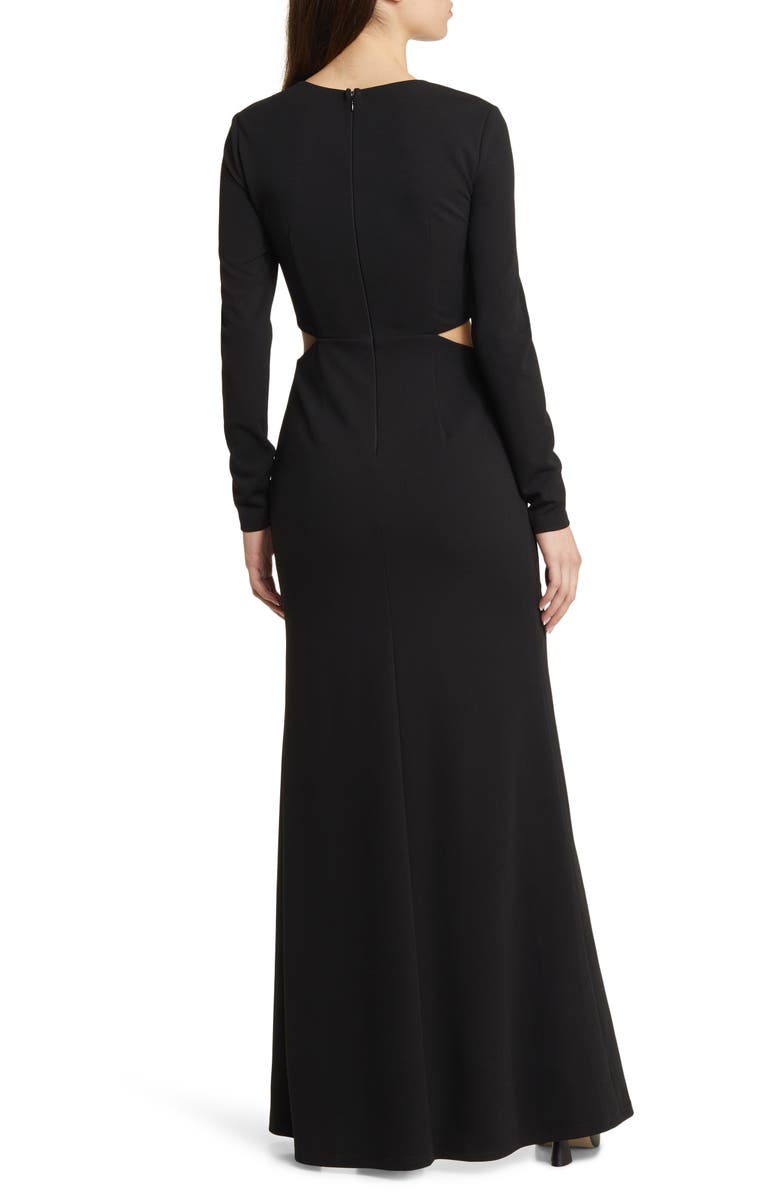 Lulus Going For the Wow Side Slit Long Sleeve Gown, Alternate, color, 