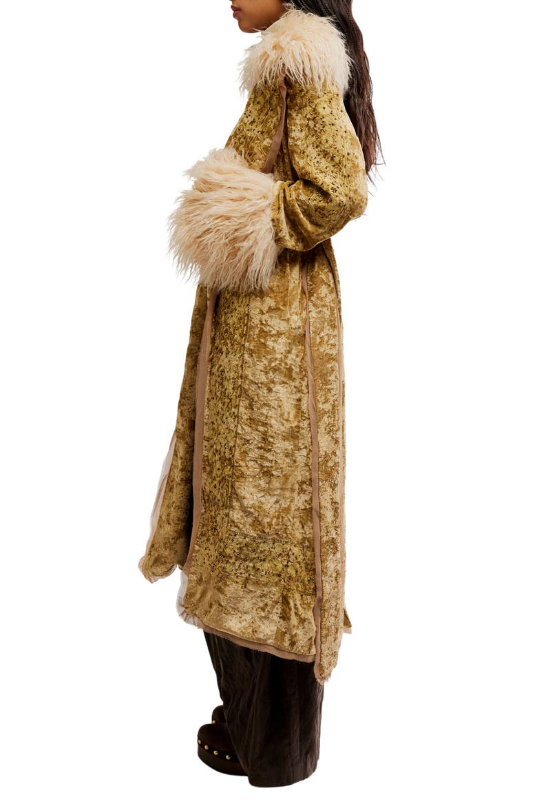 Pyre Embellished Faux Fur Detail Crushed Velvet Jacket, Alternate, color, GOLD COMBO