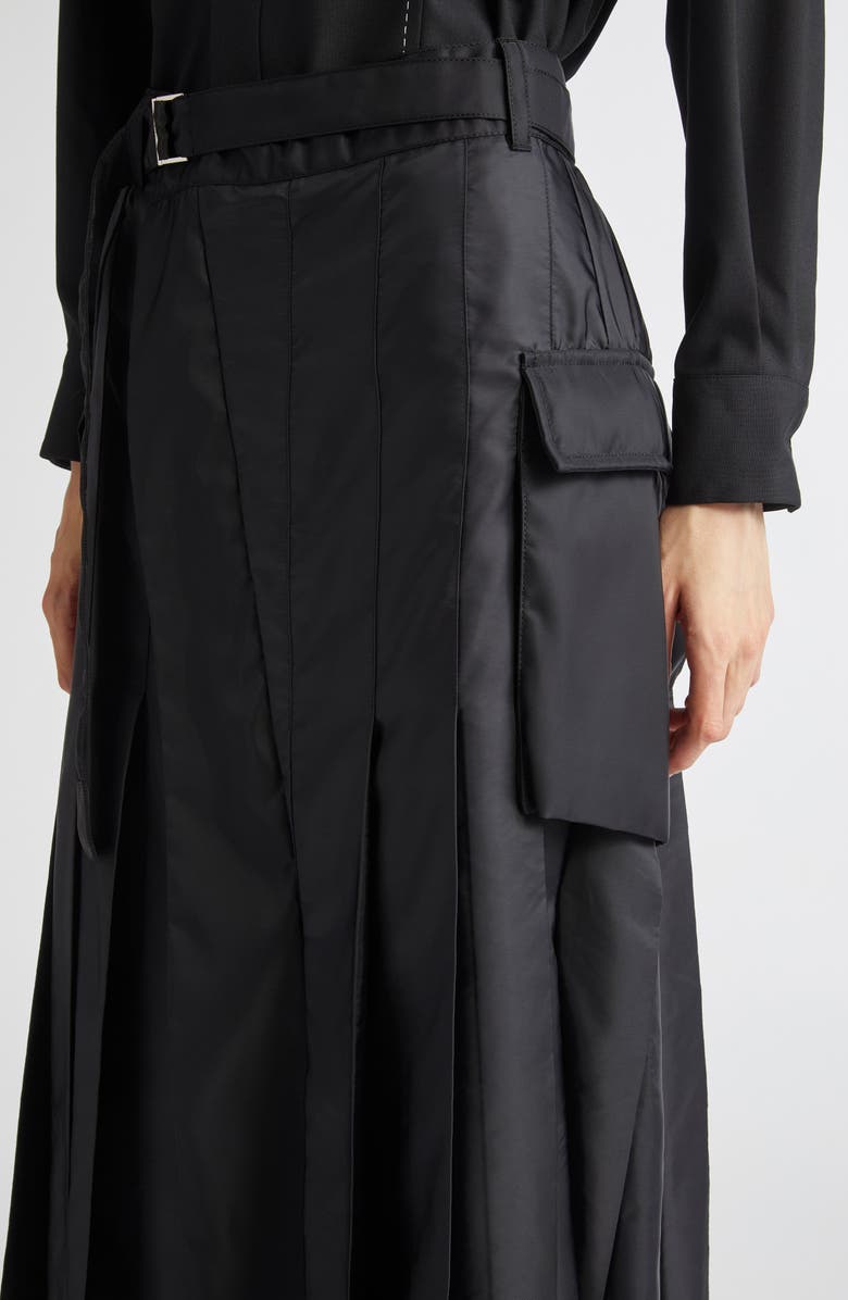 Sacai Belted Pleated Midi Skirt, Alternate, color, Black