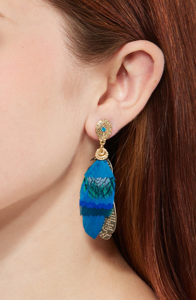 Gas Bijoux Small Sao Feather Earrings, Alternate, color, Multi Blue