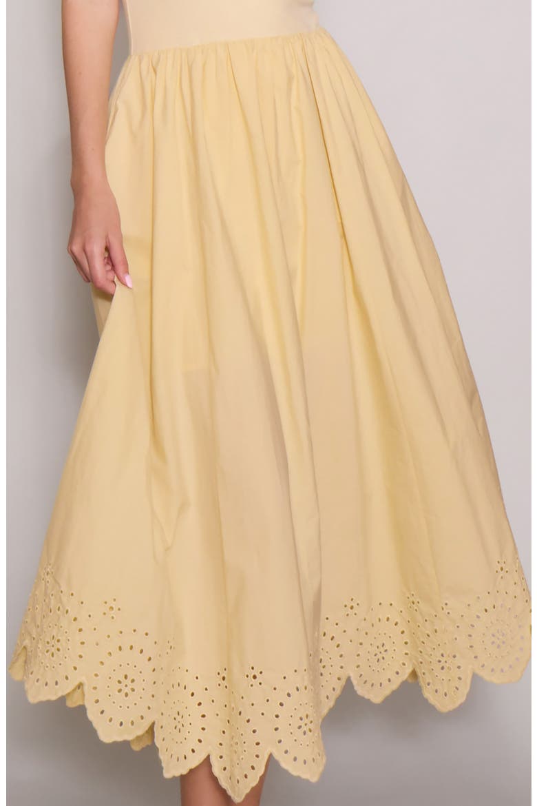 Eyelet Scallop Sleeveless Mixed Media Maxi Dress, Alternate, color, BUTTER YELLOW