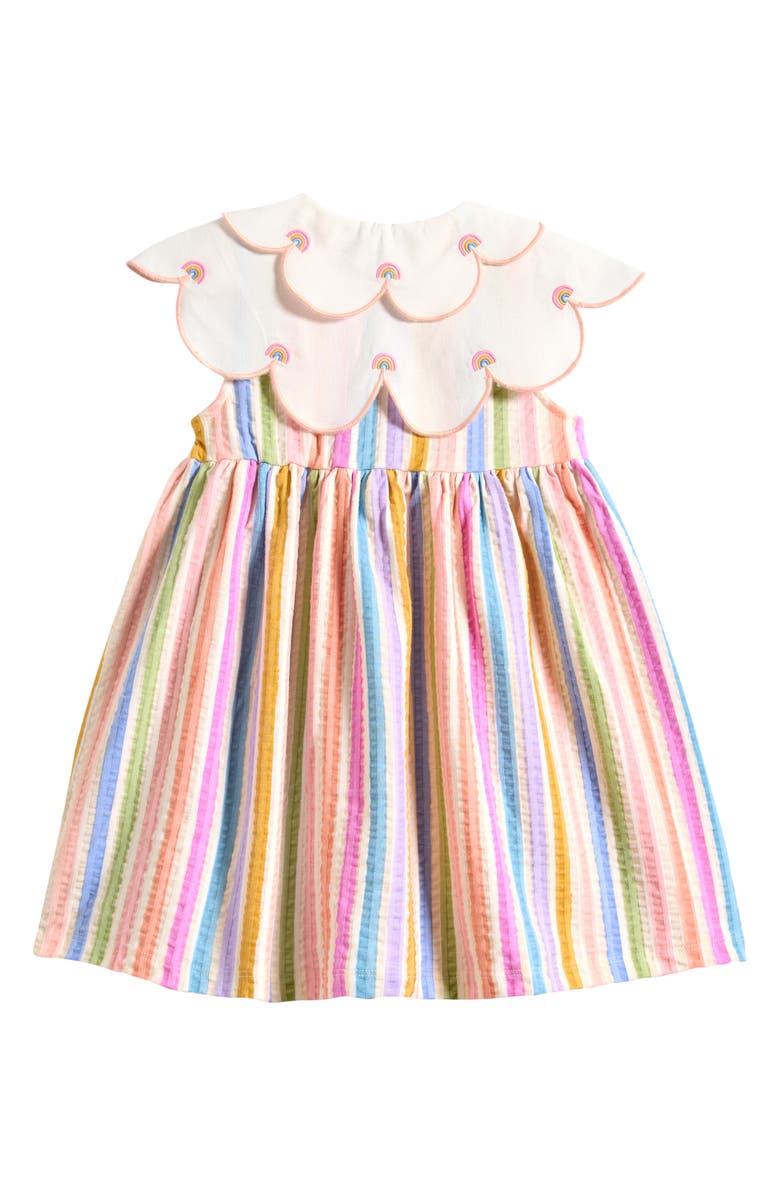 NEXT Kids' Rainbow Stripe Frill Collar Dress, Alternate, color, Pink